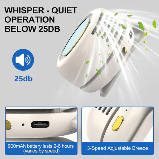 Ventilador Portátil de Clip, Mini Ventiladores Sin Aspas Silenciosos de 3 Velocidades, Mini USB Recargable de 360°