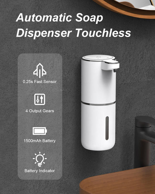 Dispensador Automático de Jabón en Espuma, Dispensador de Jabón de Pared Sin Contacto Recargable de 380 ml con 4 Niveles Ajustables, IPX5