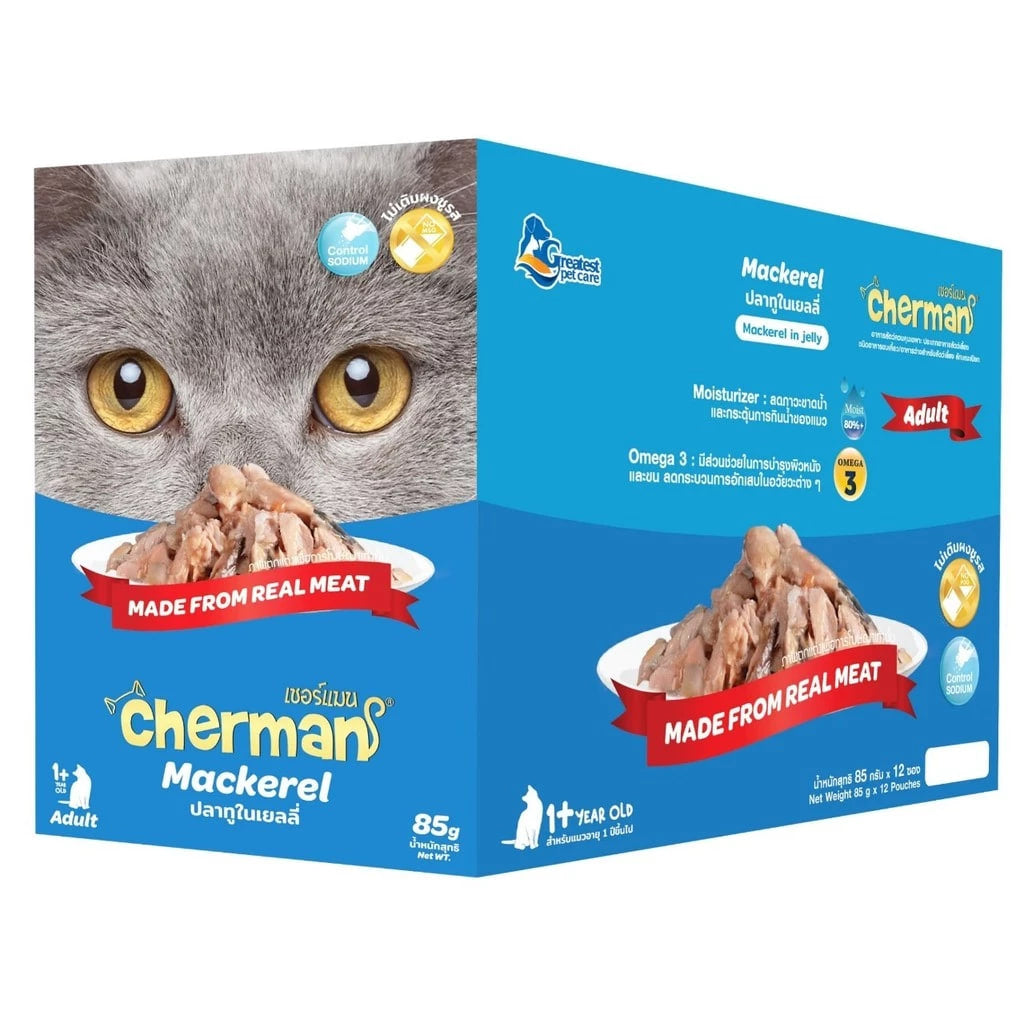[ยกโหล] Cherman pouch อาหารแมวเปียกเชอร์แมน ยกโหล 12 ซอง ขนาด แมวโต85g ลูกแมว 70g