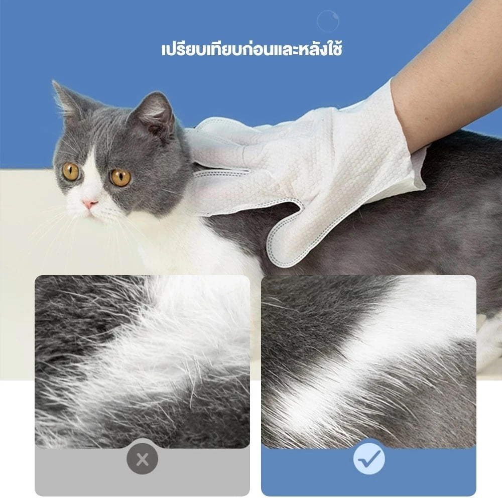 Doge&Orange ถุงมือเช็ดตัวสัตว์เลี้ยง ถุงมืออาบน้ำแมว สุนัข สูตรอ่อนโยน ไม่มีแอลกอฮอล์ ปลอดภัยกับสัตว์เลี้ยง PU165