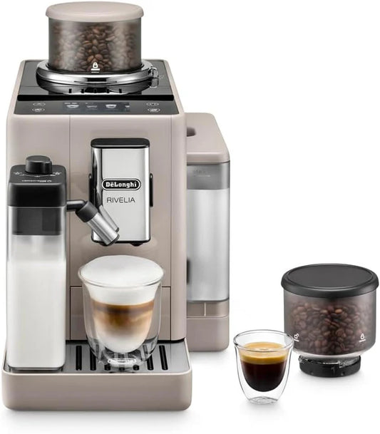 De'Longhi Rivelia EXAM440.55.BG - Máquina de Café Totalmente Automática con Leche LatteCrema Hot (incluido) y Cold (se vende por separado), Sistema Bean Switch, Pantalla Táctil de 3.5", 19 bares