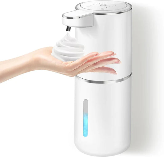 Dispensador Automático de Jabón en Espuma, Dispensador de Jabón de Pared Sin Contacto Recargable de 380 ml con 4 Niveles Ajustables, IPX5