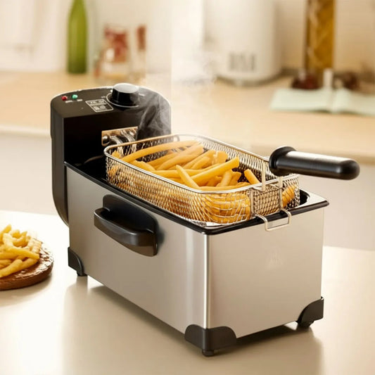 Freidora Eléctrica RECCO RFR-FRIGGERE 3L Inoxidable — 2000W, Control de Temperatura 0–190°C