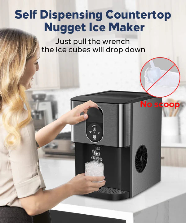 Oferta de Aniversario de Cantidad Limitada：Kndko Nugget Ice Maker, Dispensador Automático de Hielo en Pepitas, 44lbs/24H, Máquina de Hielo con Autolimpieza, Almacenamiento de Hielo de 3.3lbs